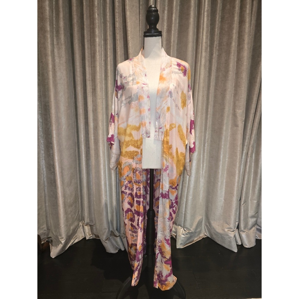 Brooke Webb for Anna & Ava Abstract Animal Print Kimono Duster Purple Yellow OS